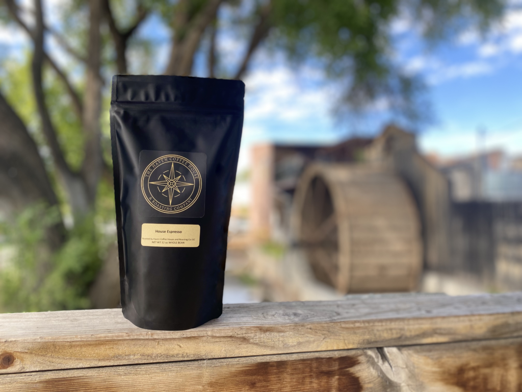 A packaged bag of Haven roasted coffee