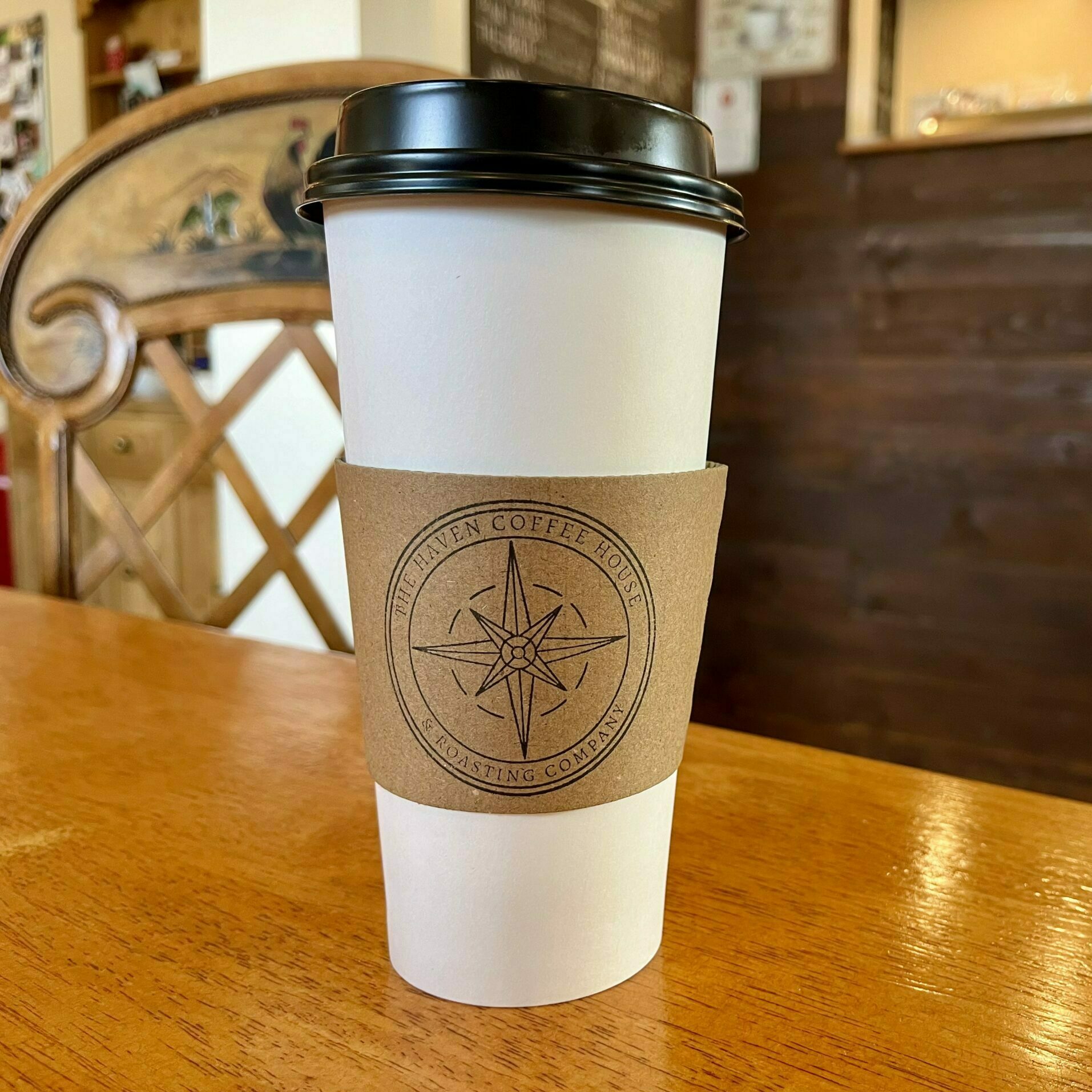 A 24-ounce hot drink from The Haven Coffee House